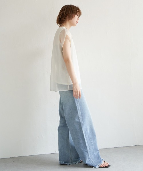 notch.（ノッチ）の「オーガンジーTブラウス フレンチスリーブ（シャツ/ブラウス・レディース・オフホワイト/グレー/ブラック・M）」の18枚目の写真