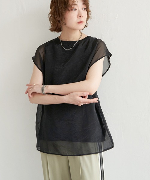 notch.（ノッチ）の「オーガンジーTブラウス フレンチスリーブ（シャツ/ブラウス・レディース・オフホワイト/グレー/ブラック・M）」の22枚目の写真