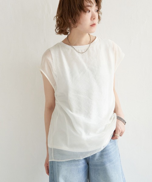 notch.（ノッチ）の「オーガンジーTブラウス フレンチスリーブ（シャツ/ブラウス・レディース・オフホワイト/グレー/ブラック・M）」の15枚目の写真