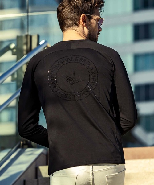 1PIU1UGUALE3 RELAX(ウノピゥウノウグァーレトレ リラックス)ラインストーンサークルロゴロングTシャツ（Tシャツ/カットソー）｜1PIU1UGUALE3 RELAX （ウノピゥウノウグァーレトレ リラックス）