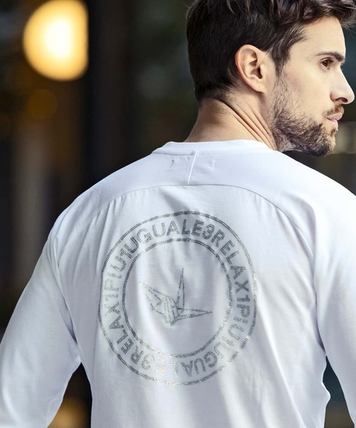 1PIU1UGUALE3 RELAX(ウノピゥウノウグァーレトレ リラックス)ラインストーンサークルロゴロングTシャツ（Tシャツ/カットソー）｜1PIU1UGUALE3 RELAX （ウノピゥウノウグァーレトレ リラックス）