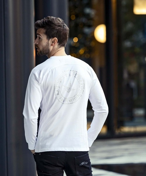 1PIU1UGUALE3 RELAX(ウノピゥウノウグァーレトレ リラックス)ラインストーンサークルロゴロングTシャツ（Tシャツ/カットソー）｜1PIU1UGUALE3 RELAX （ウノピゥウノウグァーレトレ リラックス）