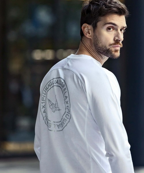 1PIU1UGUALE3 RELAX(ウノピゥウノウグァーレトレ リラックス)ラインストーンサークルロゴロングTシャツ（Tシャツ/カットソー）｜1PIU1UGUALE3 RELAX （ウノピゥウノウグァーレトレ リラックス）