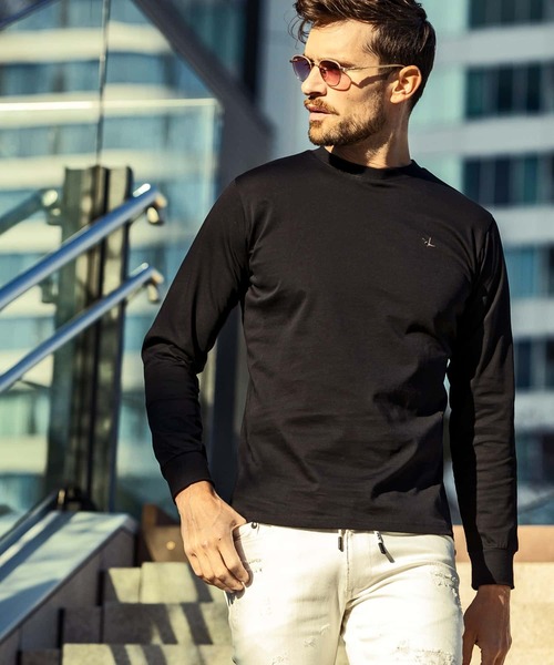 1PIU1UGUALE3 RELAX(ウノピゥウノウグァーレトレ リラックス)ラインストーンサークルロゴロングTシャツ（Tシャツ/カットソー）｜1PIU1UGUALE3 RELAX （ウノピゥウノウグァーレトレ リラックス）