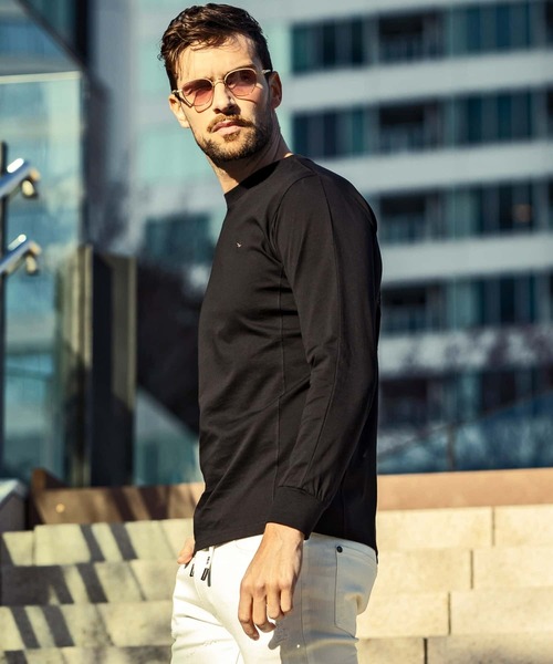 1PIU1UGUALE3 RELAX(ウノピゥウノウグァーレトレ リラックス)ラインストーンサークルロゴロングTシャツ（Tシャツ/カットソー）｜1PIU1UGUALE3 RELAX （ウノピゥウノウグァーレトレ リラックス）