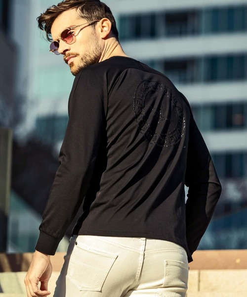 1PIU1UGUALE3 RELAX(ウノピゥウノウグァーレトレ リラックス)ラインストーンサークルロゴロングTシャツ（Tシャツ/カットソー）｜1PIU1UGUALE3 RELAX （ウノピゥウノウグァーレトレ リラックス）