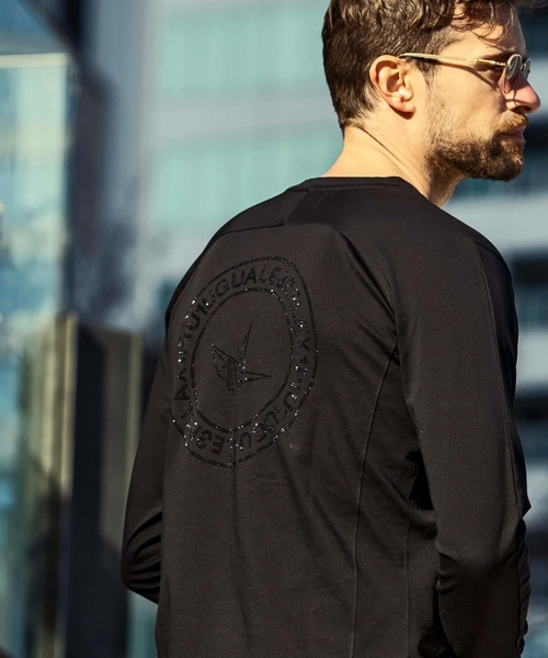 1PIU1UGUALE3 RELAX(ウノピゥウノウグァーレトレ リラックス)ラインストーンサークルロゴロングTシャツ（Tシャツ/カットソー）｜1PIU1UGUALE3 RELAX （ウノピゥウノウグァーレトレ リラックス）