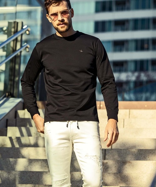 1PIU1UGUALE3 RELAX(ウノピゥウノウグァーレトレ リラックス)ラインストーンサークルロゴロングTシャツ（Tシャツ/カットソー）｜1PIU1UGUALE3 RELAX （ウノピゥウノウグァーレトレ リラックス）