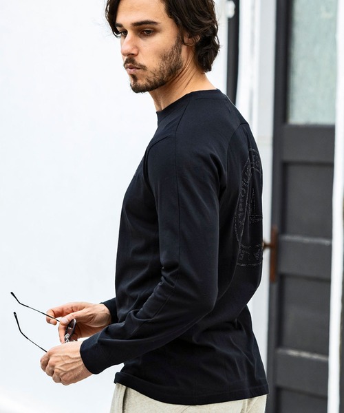 1PIU1UGUALE3 RELAX(ウノピゥウノウグァーレトレ リラックス)ラインストーンサークルロゴロングTシャツ（Tシャツ/カットソー）｜1PIU1UGUALE3 RELAX （ウノピゥウノウグァーレトレ リラックス）