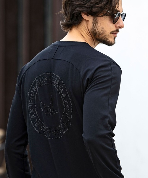 1PIU1UGUALE3 RELAX(ウノピゥウノウグァーレトレ リラックス)ラインストーンサークルロゴロングTシャツ（Tシャツ/カットソー）｜1PIU1UGUALE3 RELAX （ウノピゥウノウグァーレトレ リラックス）