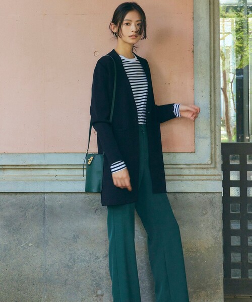 ICB(アイシービー)の「【洗える】シンセティックヤーンスムース ロングニットジャケット(ノーカラージャケット・レディース・黄土色系/ネイビー系/ブラック系/ライトイエロー系・X-SMALL/MEDIUM/SMALL)」の8枚目の写真