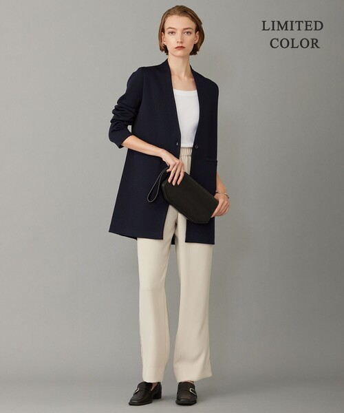 ICB(アイシービー)の「【洗える】シンセティックヤーンスムース ロングニットジャケット(ノーカラージャケット・レディース・黄土色系/ネイビー系/ブラック系/ライトイエロー系・X-SMALL/MEDIUM/SMALL)」の9枚目の写真
