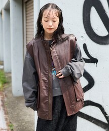 フェイクレザー ビッグベスト