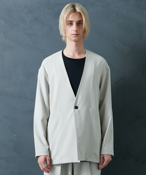 STUDIOUS（ステュディオス）の「【PUBLIC TOKYO/パブリックトウキョウ】GRクロスノーカラージャケット（ノーカラージャケット・メンズ・ベージュ/ダークグレー/ブラック・1/2/3）」の7枚目の写真