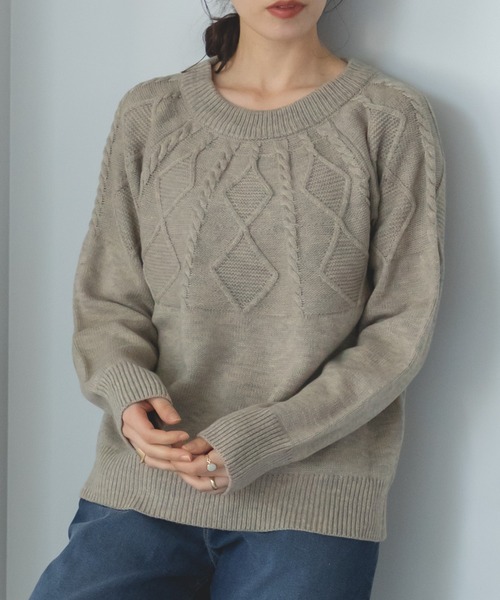 pairmanon(ペアマノン)の「【かぞくおそろい】【大人ユニセックス】ニット 求心柄 ケーブル編み プルオーバー(ニット/セーター・レディース・ベージュ/チャコールグレー/アイボリー/ブラウン・L/M)」の4枚目の写真