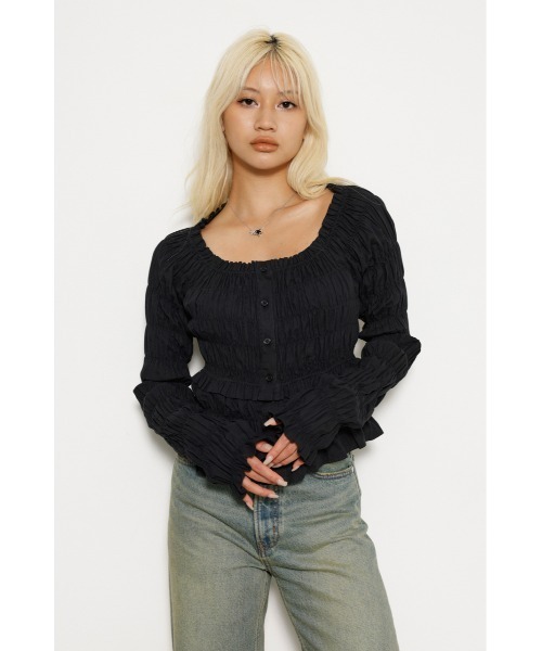 LAGUA GEM（ラグアジェム）の「2WAY WRINKLE トップス（シャツ/ブラウス・レディース・ブラック/ホワイト・FREE）」の2枚目の写真