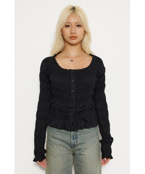 LAGUA GEM（ラグアジェム）の「2WAY WRINKLE トップス（シャツ/ブラウス・レディース・ブラック/ホワイト・FREE）」の11枚目の写真