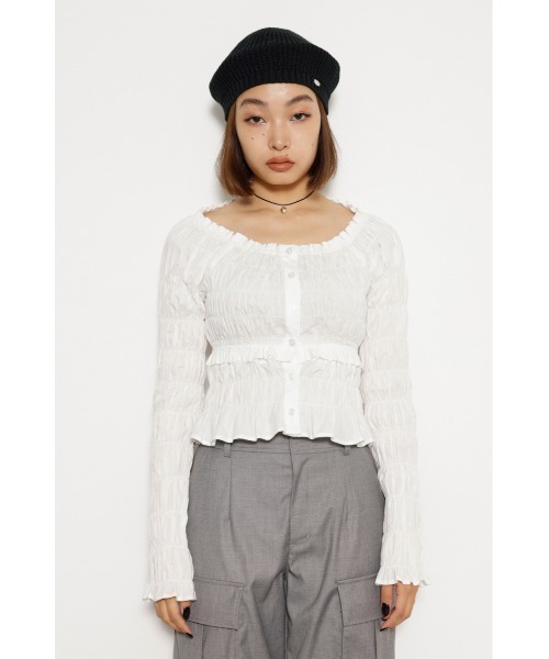 LAGUA GEM（ラグアジェム）の「2WAY WRINKLE トップス（シャツ/ブラウス・レディース・ブラック/ホワイト・FREE）」の14枚目の写真