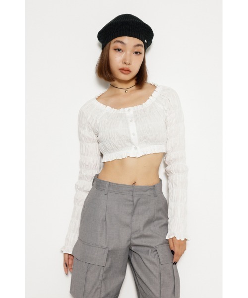 LAGUA GEM（ラグアジェム）の「2WAY WRINKLE トップス（シャツ/ブラウス・レディース・ブラック/ホワイト・FREE）」の3枚目の写真