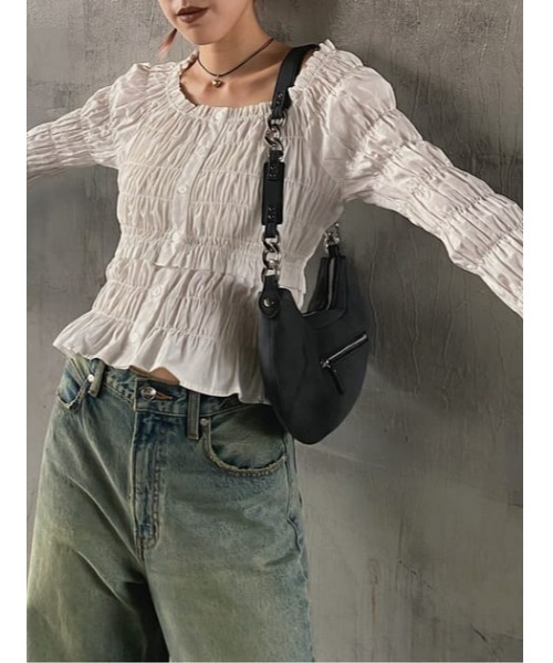 LAGUA GEM（ラグアジェム）の「2WAY WRINKLE トップス（シャツ/ブラウス・レディース・ブラック/ホワイト・FREE）」の19枚目の写真