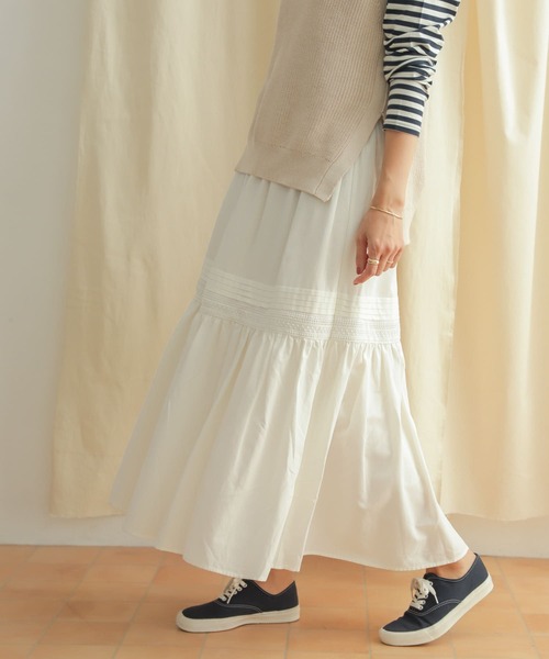 URBAN RESEARCH DOORS（アーバンリサーチドアーズ）の「コットンレーヨンレース切替スカート（スカート・レディース・オフホワイト/ブラック・MEDIUM）」の8枚目の写真