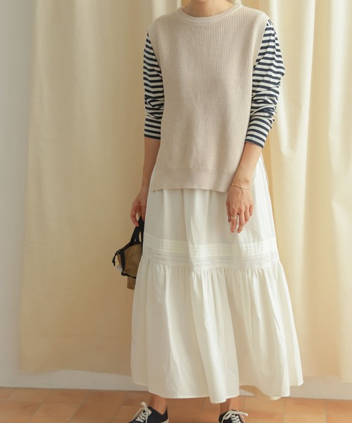 URBAN RESEARCH DOORS（アーバンリサーチドアーズ）の「コットンレーヨンレース切替スカート（スカート・レディース・オフホワイト/ブラック・MEDIUM）」の12枚目の写真