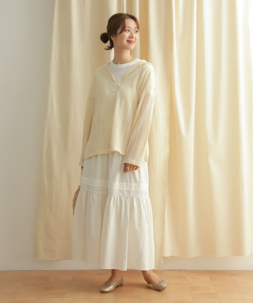 URBAN RESEARCH DOORS（アーバンリサーチドアーズ）の「コットンレーヨンレース切替スカート（スカート・レディース・オフホワイト/ブラック・MEDIUM）」の16枚目の写真