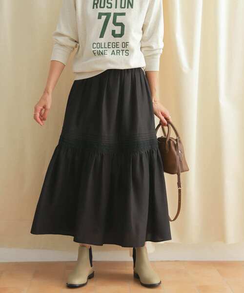 URBAN RESEARCH DOORS（アーバンリサーチドアーズ）の「コットンレーヨンレース切替スカート（スカート・レディース・オフホワイト/ブラック・MEDIUM）」の19枚目の写真