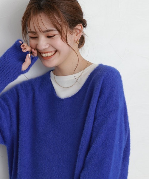 Pierrot（ピエロ）の「サムホールシャギーニット Vネック（ニット/セーター・レディース・ブルー/ホワイト系その他/グレー/ネイビー/オフホワイト・L/M）」の17枚目の写真