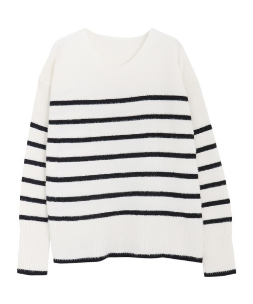 Pierrot（ピエロ）の「サムホールシャギーニット Vネック（ニット/セーター・レディース・ブルー/ホワイト系その他/グレー/ネイビー/オフホワイト・L/M）」の12枚目の写真