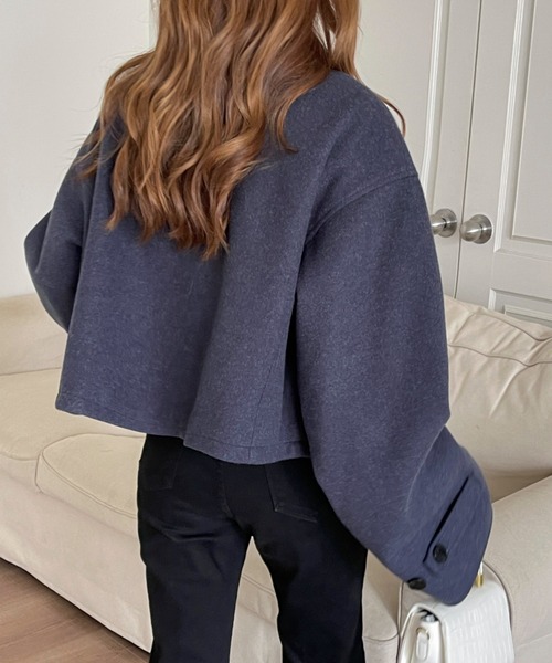 emi+(エミプラス)の「ダブルボタンミックス調メルトンビックカラーオーバーショートコート(ピーコート・レディース・杢グレー/ブラック/ネイビー・M/L)」の6枚目の写真