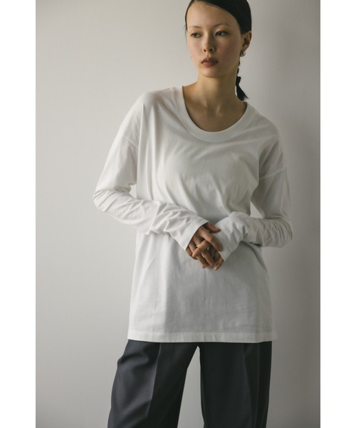 STYLEMIXER(スタイルミキサー)の「2WAY UネックロンT(Tシャツ/カットソー・レディース・ブラック/イエロー/ホワイト・FREE)」の4枚目の写真