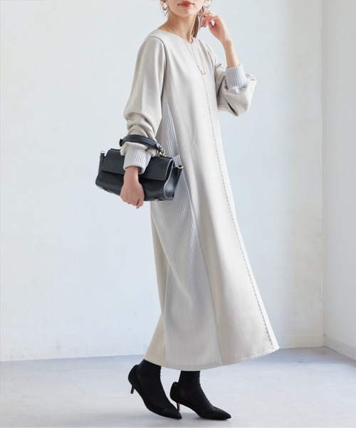 Chez toi（シェトワ）の「前後2WAYスエード×リブワンピース（ワンピース・レディース・ブラック/グレイッシュベージュ/モカ/ネイビー・FREE）」の4枚目の写真