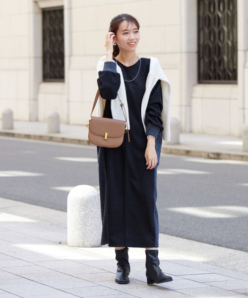 Chez toi（シェトワ）の「前後2WAYスエード×リブワンピース（ワンピース・レディース・ブラック/グレイッシュベージュ/モカ/ネイビー・FREE）」の7枚目の写真