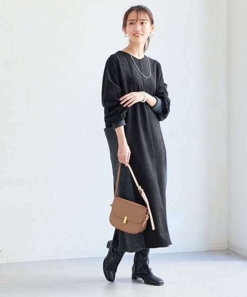 Chez toi（シェトワ）の「前後2WAYスエード×リブワンピース（ワンピース・レディース・ブラック/グレイッシュベージュ/モカ/ネイビー・FREE）」の8枚目の写真
