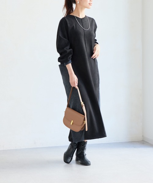 Chez toi（シェトワ）の「前後2WAYスエード×リブワンピース（ワンピース・レディース・ブラック/グレイッシュベージュ/モカ/ネイビー・FREE）」の9枚目の写真