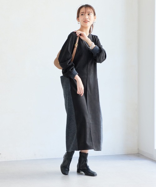 Chez toi（シェトワ）の「前後2WAYスエード×リブワンピース（ワンピース・レディース・ブラック/グレイッシュベージュ/モカ/ネイビー・FREE）」の10枚目の写真