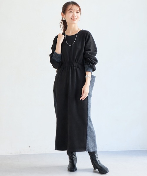Chez toi（シェトワ）の「前後2WAYスエード×リブワンピース（ワンピース・レディース・ブラック/グレイッシュベージュ/モカ/ネイビー・FREE）」の14枚目の写真