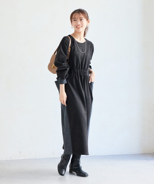 Chez toi（シェトワ）の「前後2WAYスエード×リブワンピース（ワンピース・レディース・ブラック/グレイッシュベージュ/モカ/ネイビー・FREE）」の15枚目の写真