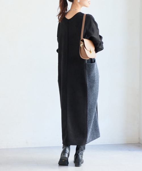 Chez toi（シェトワ）の「前後2WAYスエード×リブワンピース（ワンピース・レディース・ブラック/グレイッシュベージュ/モカ/ネイビー・FREE）」の16枚目の写真