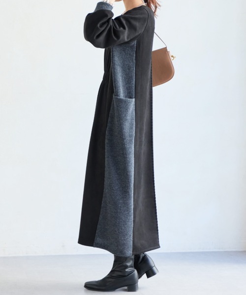 Chez toi（シェトワ）の「前後2WAYスエード×リブワンピース（ワンピース・レディース・ブラック/グレイッシュベージュ/モカ/ネイビー・FREE）」の18枚目の写真