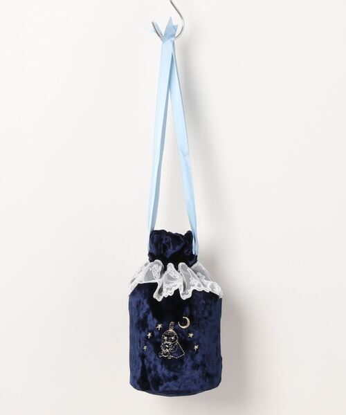 salle de bal(サルデバル)の「MOOMIN / ムーミン レース&ベロア 巾着 バッグ velor bag WNI *(ハンドバッグ・レディース・ネイビー/レッド・FREE)」の2枚目の写真