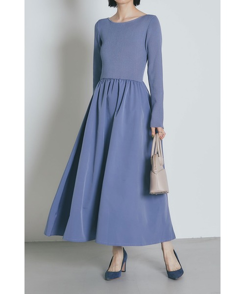 &. NOSTALGIA(アンドドットノスタルジア)の「前後2WAYシャリニットドッキングワンピース(長袖)(ワンピース・レディース・ライトベージュ/ブラック/ネイビー/ホワイト×ブラック/ライトグレー/グレイッシュブルー・M/S)」の6枚目の写真