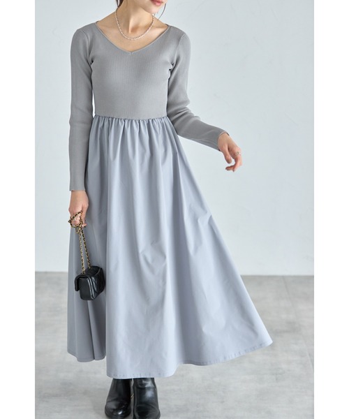 &. NOSTALGIA(アンドドットノスタルジア)の「前後2WAYシャリニットドッキングワンピース(長袖)(ワンピース・レディース・ライトベージュ/ブラック/ネイビー/ホワイト×ブラック/ライトグレー/グレイッシュブルー・M/S)」の3枚目の写真