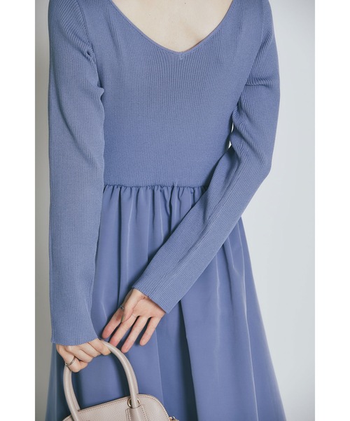 &. NOSTALGIA(アンドドットノスタルジア)の「前後2WAYシャリニットドッキングワンピース(長袖)(ワンピース・レディース・ライトベージュ/ブラック/ネイビー/ホワイト×ブラック/ライトグレー/グレイッシュブルー・M/S)」の7枚目の写真