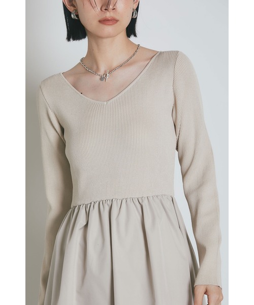 &. NOSTALGIA(アンドドットノスタルジア)の「前後2WAYシャリニットドッキングワンピース(長袖)(ワンピース・レディース・ライトベージュ/ブラック/ネイビー/ホワイト×ブラック/ライトグレー/グレイッシュブルー・M/S)」の12枚目の写真