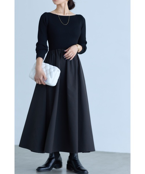 &. NOSTALGIA(アンドドットノスタルジア)の「前後2WAYシャリニットドッキングワンピース(長袖)(ワンピース・レディース・ライトベージュ/ブラック/ネイビー/ホワイト×ブラック/ライトグレー/グレイッシュブルー・M/S)」の19枚目の写真