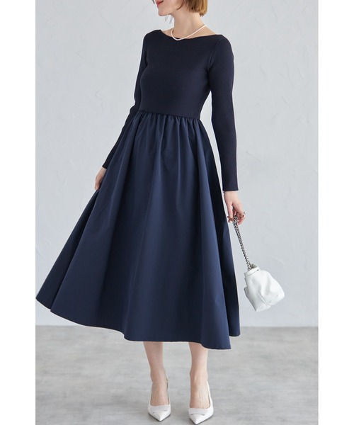 前後2WAYシャリニットドッキングワンピース（長袖）（ワンピース