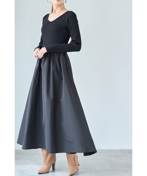 前後2WAYシャリニットドッキングワンピース（長袖）（ワンピース