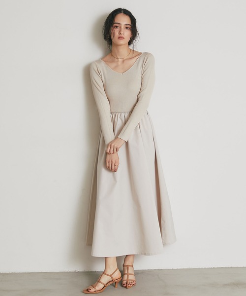 前後2WAYシャリニットドッキングワンピース（長袖）（ワンピース